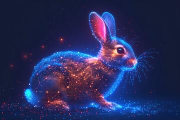 rabbit. Digital wireframe polygon illustration. line and dots technology  . Eastern rabbit.