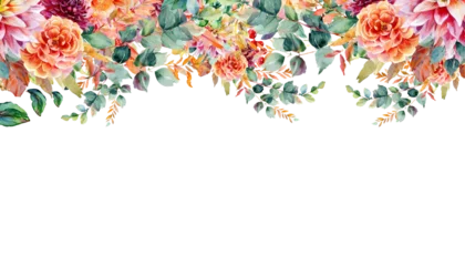 Foto op Aluminium watercolor multi color Autumn floral corner border with dahlia, rose and eucalyptus leaves © Andina