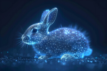 rabbit. Digital wireframe polygon illustration. line and dots technology  . Eastern rabbit. - obrazy, fototapety, plakaty