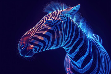 zebra. Digital wireframe polygon illustration. line and dots technology  .
