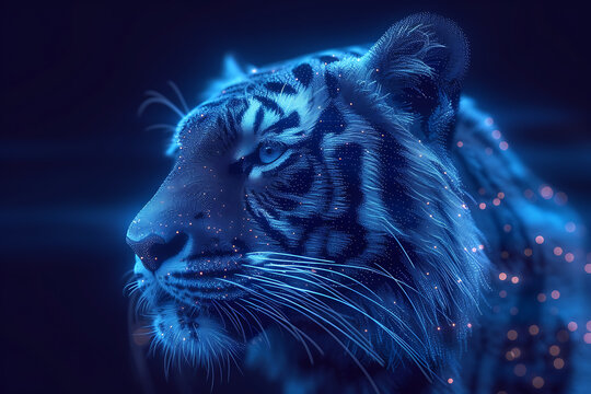 Tiger. Digital wireframe polygon illustration. line and dots technology  . 