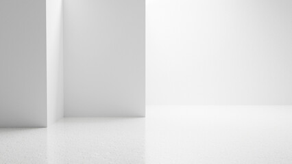 Abstract white empty room corner with bright white walls and empty floor, bright white empty room...