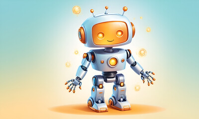 Naklejka premium adorable robot set against a light gradient background