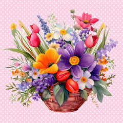 Obraz premium Spring flower Easter watercolor flower watercolor flower bouquet