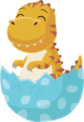 Cute baby dinosaur cartoon hatching from egg