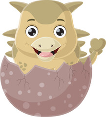 Cute baby ankylosaurus cartoon hatching from egg