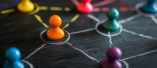 Part of a leadership skills strategy diagram on a used blackboard.