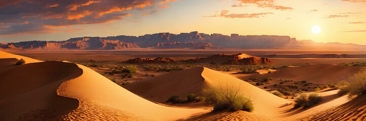 Fototapeta na wymiar Desert and desert plants with mountains background