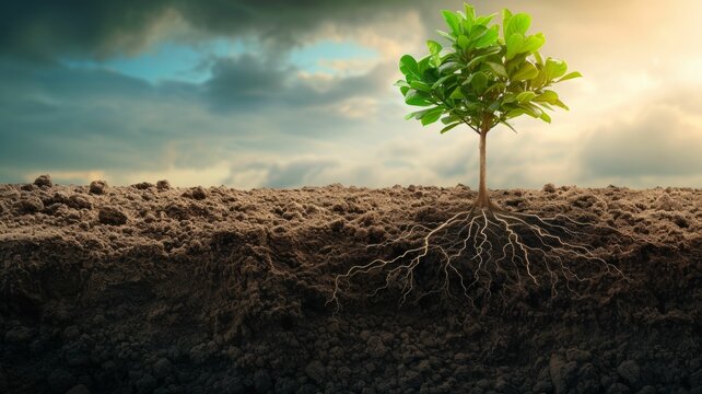 groundwork in personal growth, depicting roots growing deep into the ground