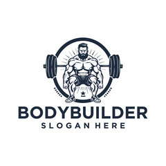 Body builder gym logo vector illustration - obrazy, fototapety, plakaty