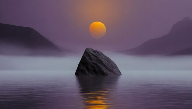 rock floating in air, aura, water waves, centered, 3d, calm