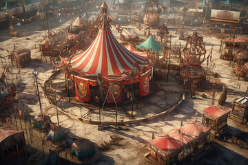 Aerial View of Steampunk Circus Fairground