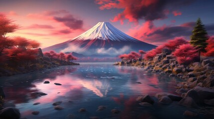 紅葉と富士山,Generative AI AI画像