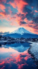 Fototapeta na wymiar 富士山と町並み,Generative AI AI画像