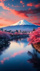 夕暮れの富士山,Generative AI AI画像