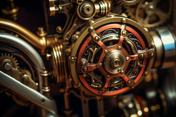 Close-up of a Complex Steampunk Pipe Mechanism