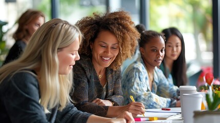 Obraz premium Diverse Team of Women Collaborating in Office
