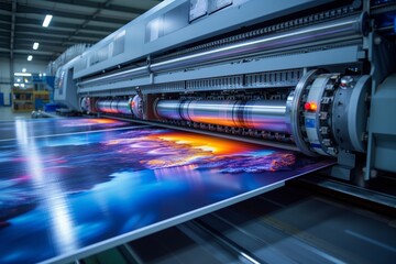 Ultra wide digital inkjet printing machine during production.