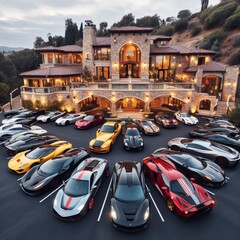 Luxury cars surrounds mansion