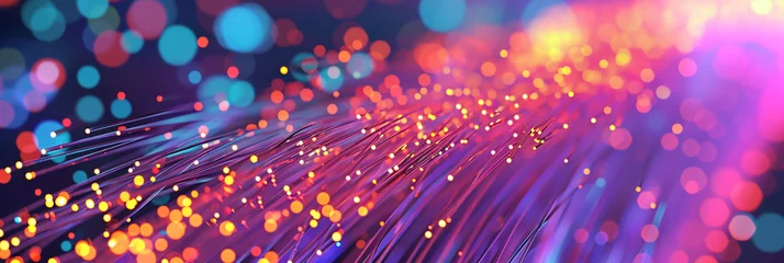 Rolgordijnen Technology background, close up image of technology shiny fiber optics pattern data transfer © FATHOM