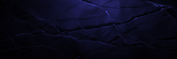 Navy grunge banner. Abstract stone wall texture background. Close-up shot with blue veins. Dark rock backdrop with copy space for designs