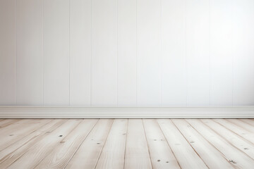 Naklejka premium Empty room with white wall and wooden floor, offering a blank canvas for creative possibilities, AI Generative.