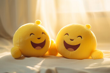 Two yellow happy toys basking in sunlight, AI Generative.