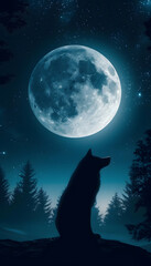 Obraz na płótnie Canvas Wolf and Moon