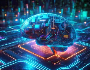 Cybersecurity, Digital Mind. Brain Artificial Intelligence Concept stock photo