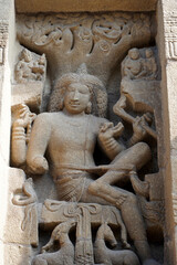 Carvings of Hindu God sculpture carved in the walls of ancient Kanchi Kailasanathar temple in Kanchipuram, Tamilnadu.