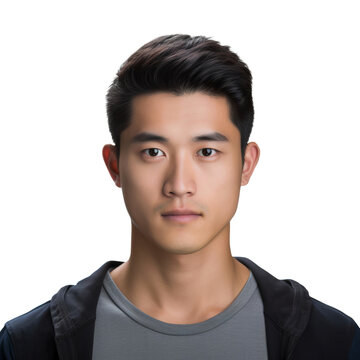 Headshot of a handsome Asian guy isolated on white background