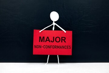 Major nonconformances in audit findings concept. Stick figure holding placard. - obrazy, fototapety, plakaty