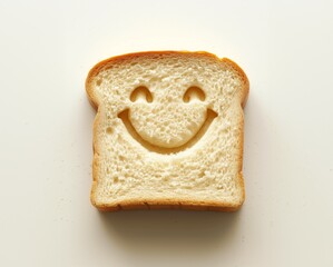 A slice of bread loaf, with a cute smiling face on it