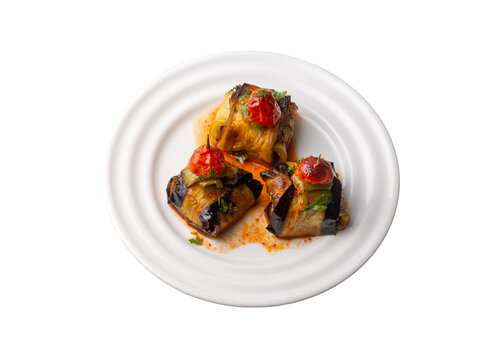 Traditional delicious Turkish food; Kofte kebab wrapped in eggplant (Turkish name; Islim - islim kebabi or kurdan kebabi)
