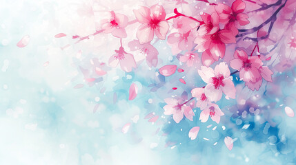 舞い散る桜の花びらの水彩イラスト背景 - obrazy, fototapety, plakaty