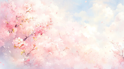 美しい満開の桜の水彩イラスト背景 - obrazy, fototapety, plakaty