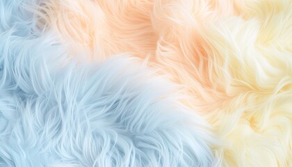 A wallpaper design showcasing the gentle and fluffy nature of cat fur in pastel tones. The fur has a soft and velvety texture, with colors like baby blue, peach, and pale yellow - obrazy, fototapety, plakaty
