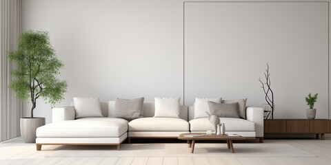 Modern living room design featuring a spacious white wall.