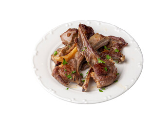 Grilled lamb chops in delicious view, Turkish name; kuzu pirzola