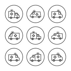 Ambulance icon set vector. ambulance truck sign and symbol. ambulance car