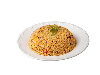 Bulgur pilaf with quinoa, food concept photo. Turkish name; kinoali bulgur pilavi