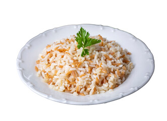 Traditional delicious Turkish food; Turkish style rice pilaf (Turkish name; Tel sehriyeli pirinc pilavi)