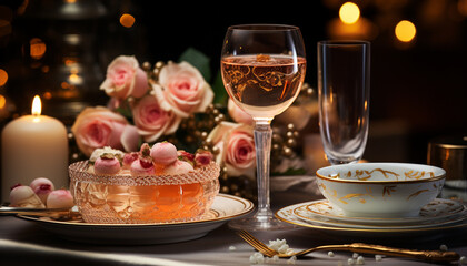 Fototapeta na wymiar Gourmet dessert on elegant table, celebration of luxury and elegance generated by AI