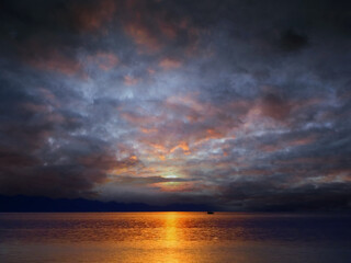 The dramatic sunset skyline viewed from Sorong Papua beach