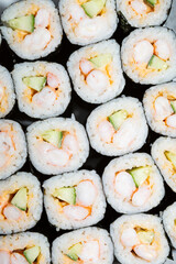Closeup of sushi rolls.