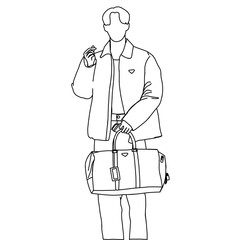 Illustration vector of Kpop airport fashion. Airport idols of Korea. K-pop male fashion idol. A boy in comfortable casual wear and carrying a luggage bag