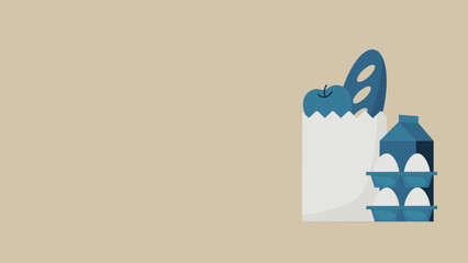 Vector illustration of apple, bread, eggs and milk.