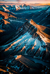 beautiful mountains, mountains, snow, blue, orange