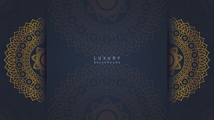 Luxury dark blue with golden mandala ornament background. Luxury premium vector design