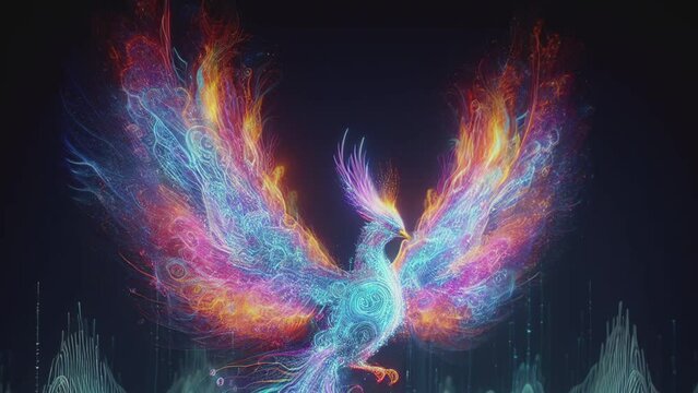 HD 1080p Footage of Digital Wave Shaped Colorfull Phoenix